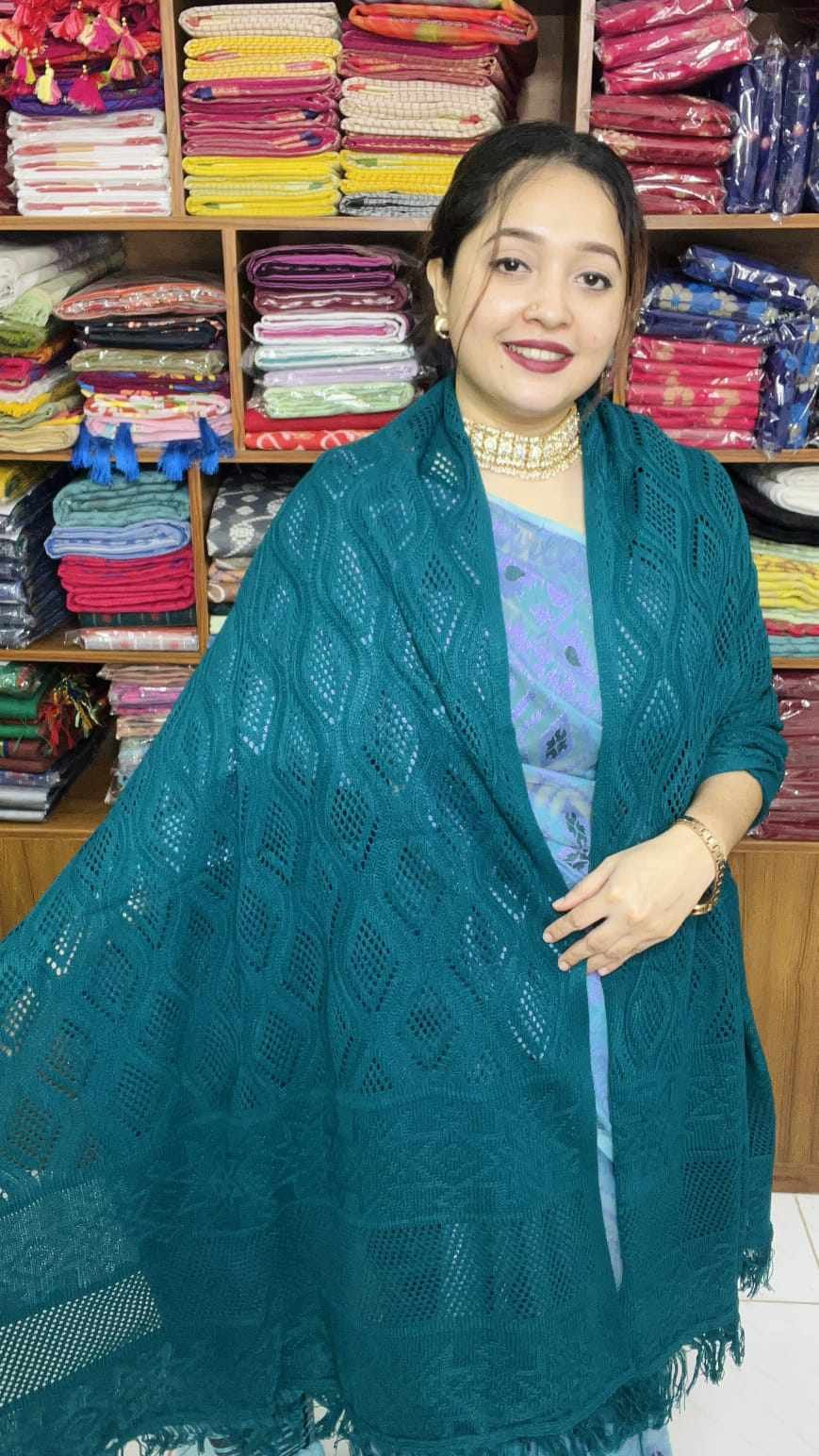 Premium Kushikata Shawl (Sea Green)