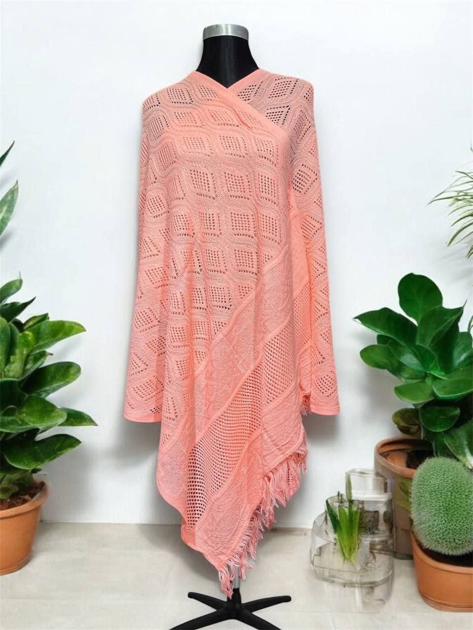 Premium Kushikata Shawl (Peach/ Light Pink)
